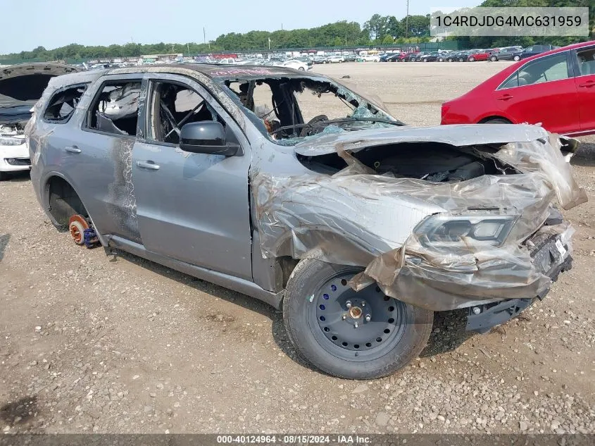 2021 Dodge Durango Gt Awd VIN: 1C4RDJDG4MC631959 Lot: 40124964