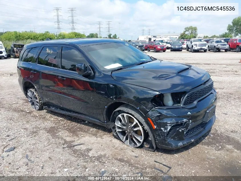 2021 Dodge Durango R/T Awd VIN: 1C4SDJCT6MC545536 Lot: 40129647