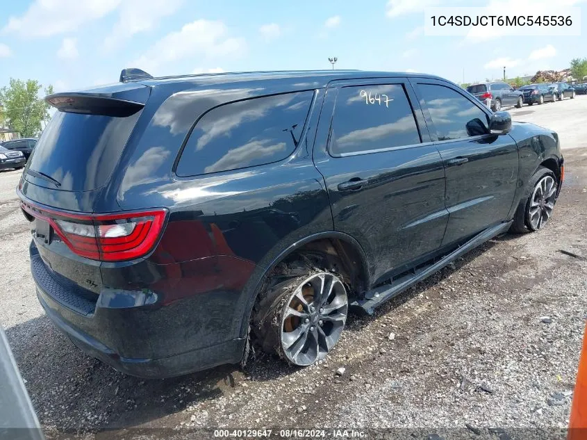 2021 Dodge Durango R/T Awd VIN: 1C4SDJCT6MC545536 Lot: 40129647