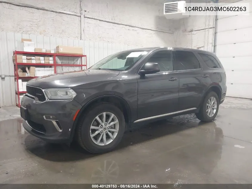 1C4RDJAG3MC602263 2021 Dodge Durango Sxt Awd