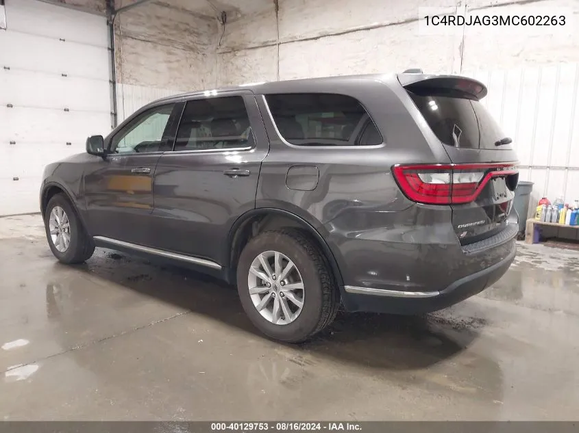 1C4RDJAG3MC602263 2021 Dodge Durango Sxt Awd