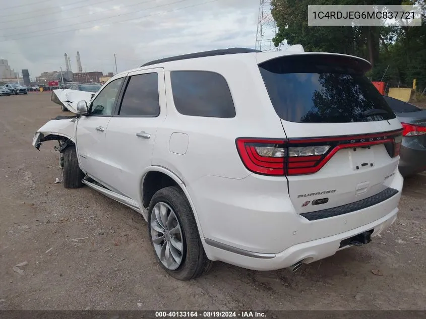 2021 Dodge Durango Citadel Awd VIN: 1C4RDJEG6MC837721 Lot: 40133164