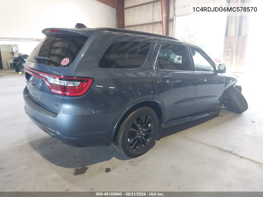 1C4RDJDG6MC578570 2021 Dodge Durango Gt