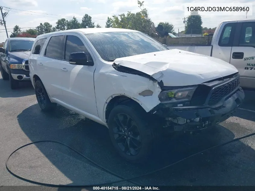 2021 Dodge Durango Gt Plus Awd VIN: 1C4RDJDG3MC658960 Lot: 40154715