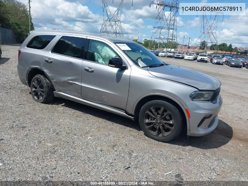 1C4RDJDG6MC578911 2021 Dodge Durango Gt Plus Awd