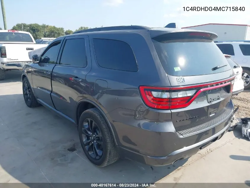 2021 Dodge Durango Gt Plus Rwd VIN: 1C4RDHDG4MC715840 Lot: 40167614