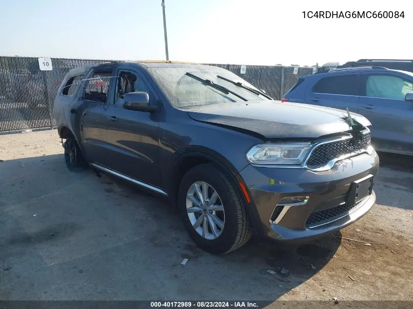 2021 Dodge Durango Sxt Rwd VIN: 1C4RDHAG6MC660084 Lot: 40172989