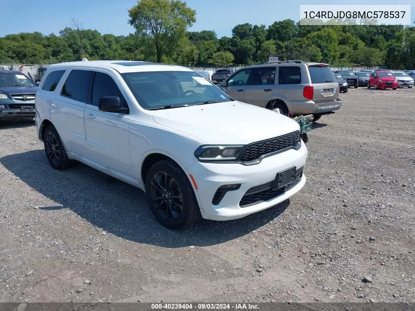 2021 Dodge Durango Gt Awd VIN: 1C4RDJDG8MC578537 Lot: 40239404