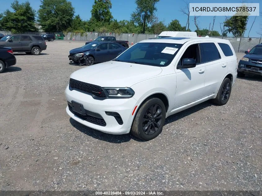 2021 Dodge Durango Gt Awd VIN: 1C4RDJDG8MC578537 Lot: 40239404