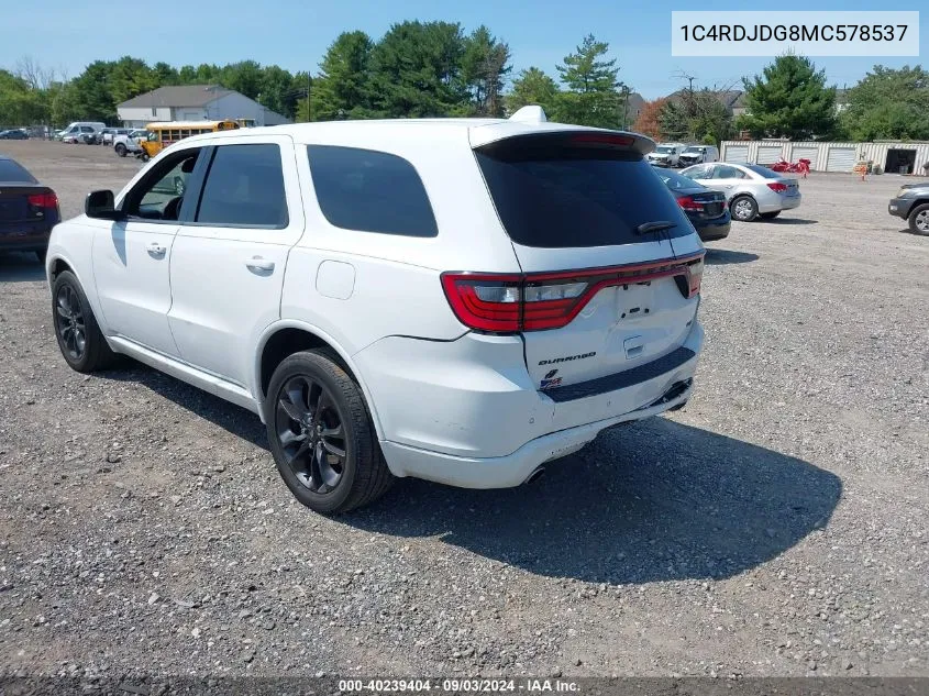 2021 Dodge Durango Gt Awd VIN: 1C4RDJDG8MC578537 Lot: 40239404