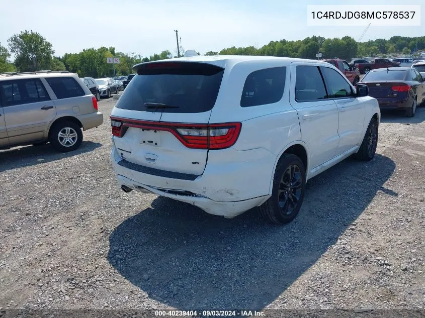 2021 Dodge Durango Gt Awd VIN: 1C4RDJDG8MC578537 Lot: 40239404