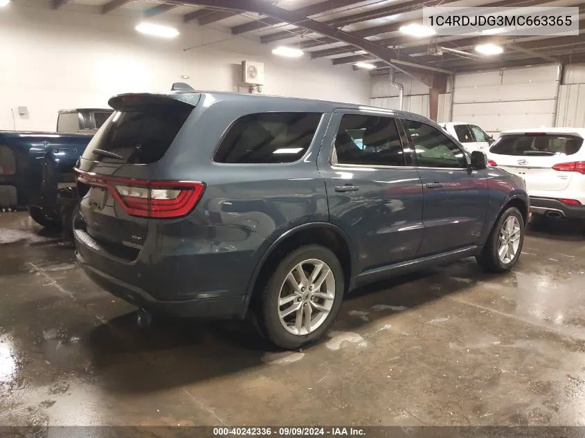 2021 Dodge Durango Gt Plus Awd VIN: 1C4RDJDG3MC663365 Lot: 40242336