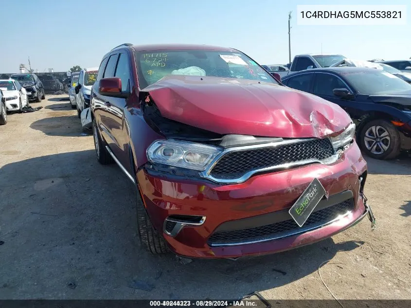 2021 Dodge Durango Sxt Plus Rwd VIN: 1C4RDHAG5MC553821 Lot: 40244323