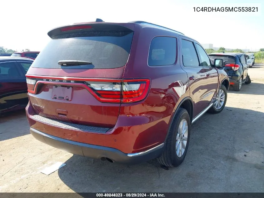 2021 Dodge Durango Sxt Plus Rwd VIN: 1C4RDHAG5MC553821 Lot: 40244323