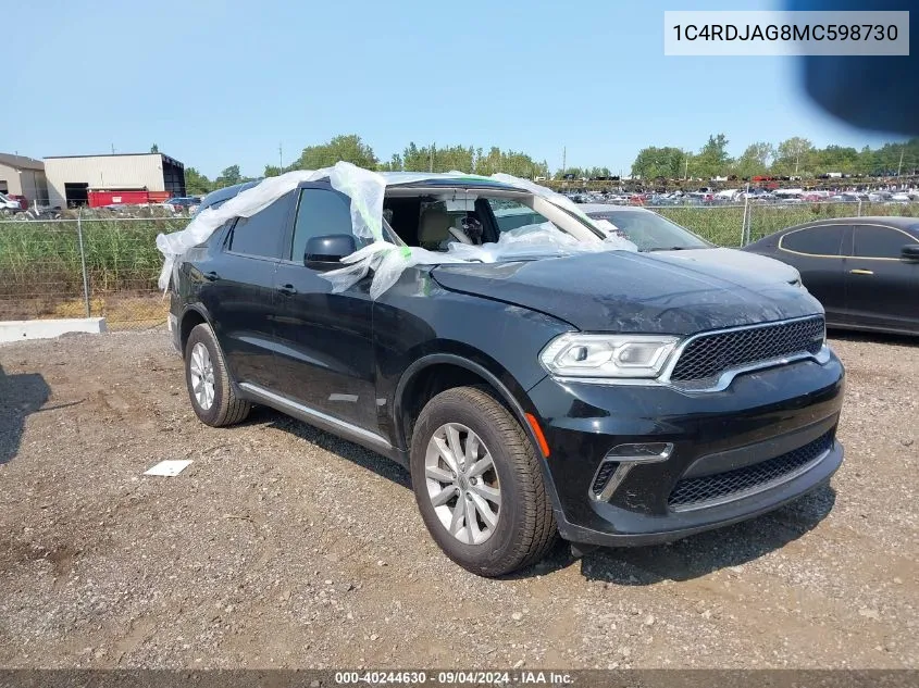 2021 Dodge Durango Sxt Awd VIN: 1C4RDJAG8MC598730 Lot: 40244630