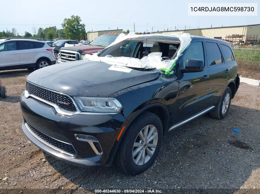 2021 Dodge Durango Sxt Awd VIN: 1C4RDJAG8MC598730 Lot: 40244630