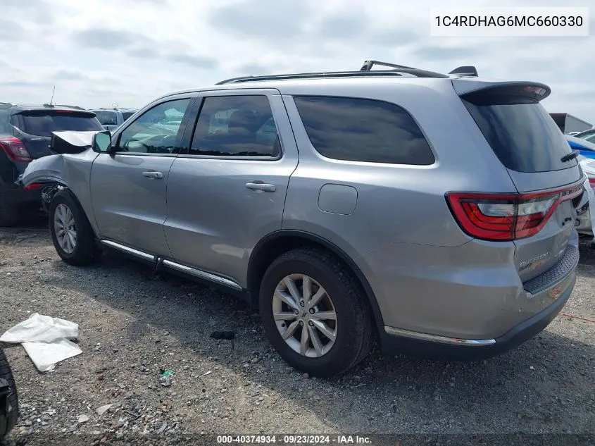 2021 Dodge Durango Sxt Plus Rwd VIN: 1C4RDHAG6MC660330 Lot: 40374934