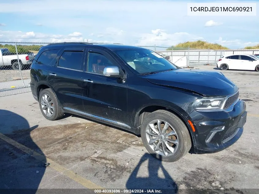 2021 Dodge Durango Citadel Awd VIN: 1C4RDJEG1MC690921 Lot: 40393696