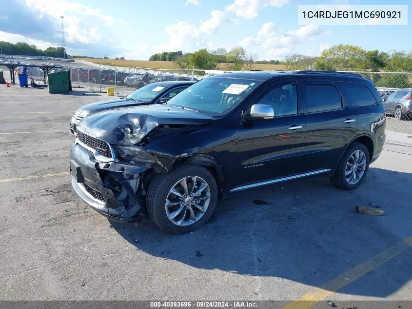 2021 Dodge Durango Citadel Awd VIN: 1C4RDJEG1MC690921 Lot: 40393696