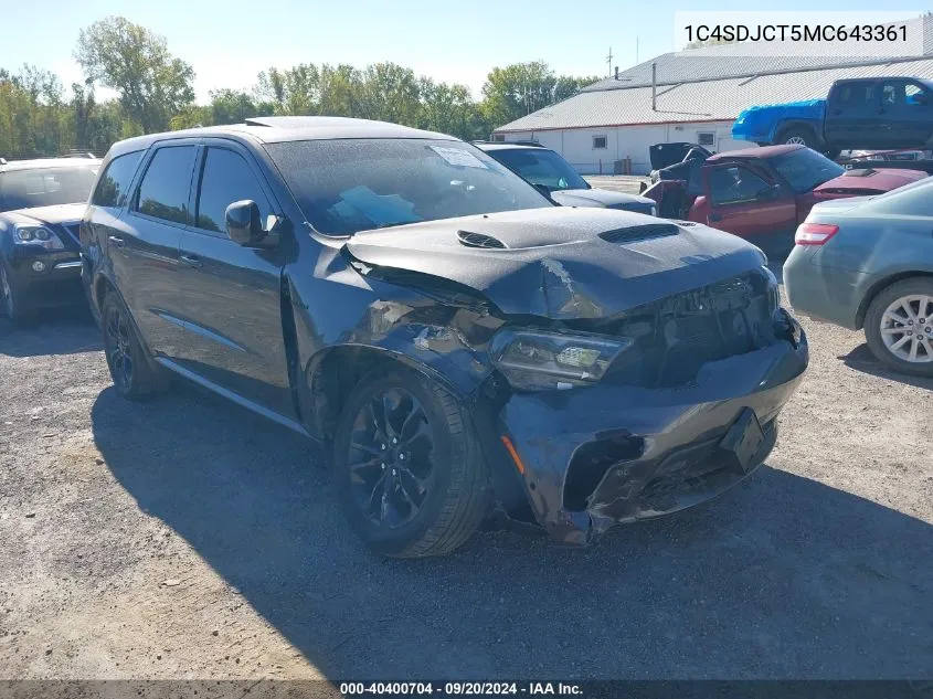 2021 Dodge Durango R/T Awd VIN: 1C4SDJCT5MC643361 Lot: 40400704