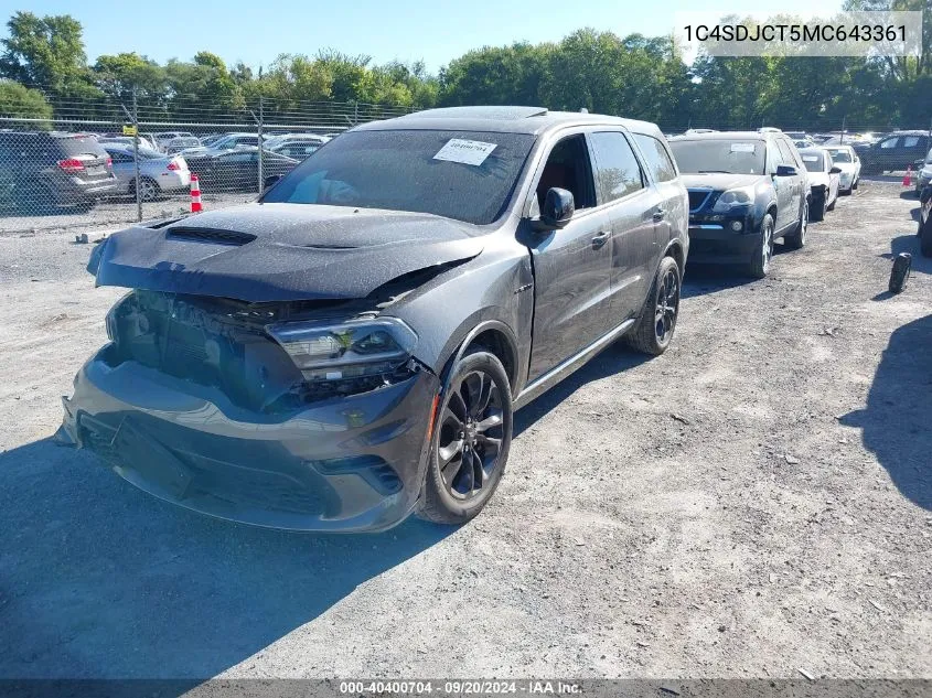 2021 Dodge Durango R/T Awd VIN: 1C4SDJCT5MC643361 Lot: 40400704