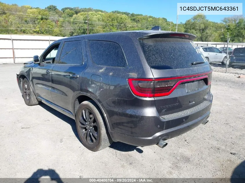 2021 Dodge Durango R/T Awd VIN: 1C4SDJCT5MC643361 Lot: 40400704