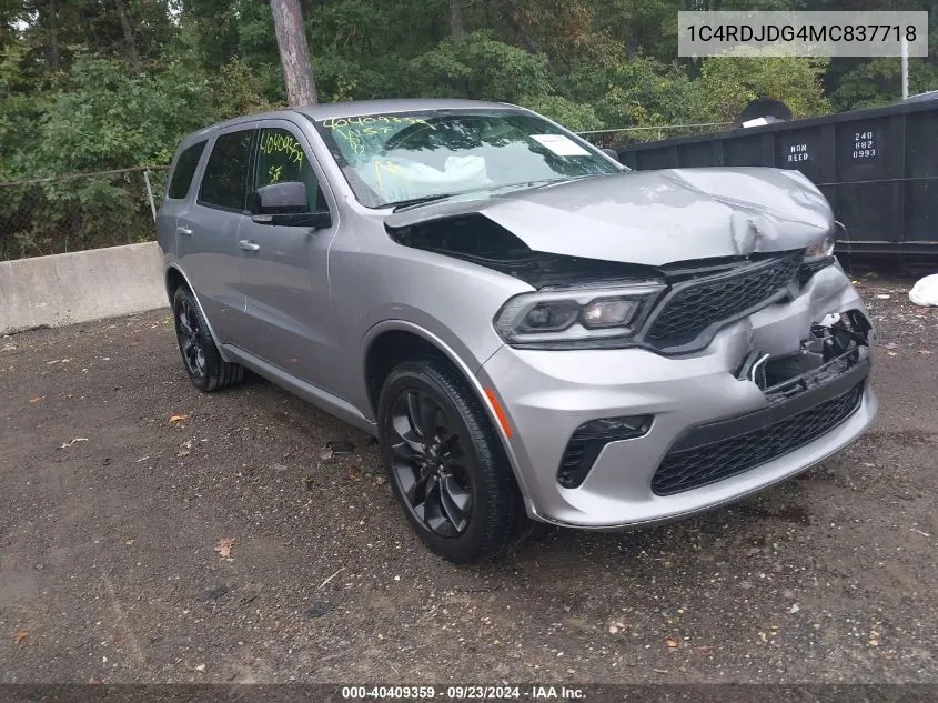 2021 Dodge Durango Gt Plus Awd VIN: 1C4RDJDG4MC837718 Lot: 40409359