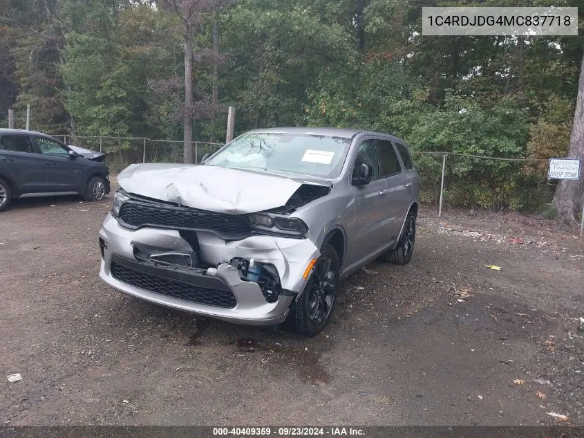 2021 Dodge Durango Gt Plus Awd VIN: 1C4RDJDG4MC837718 Lot: 40409359