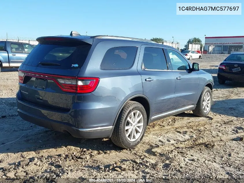 2021 Dodge Durango Sxt Plus Rwd VIN: 1C4RDHAG7MC577697 Lot: 40489281