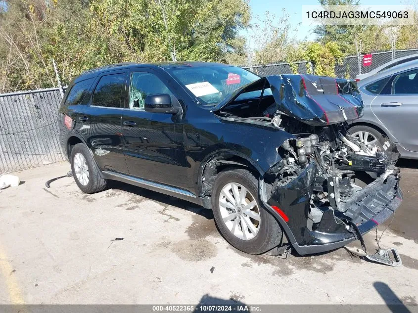 2021 Dodge Durango Sxt Plus Awd VIN: 1C4RDJAG3MC549063 Lot: 40522365