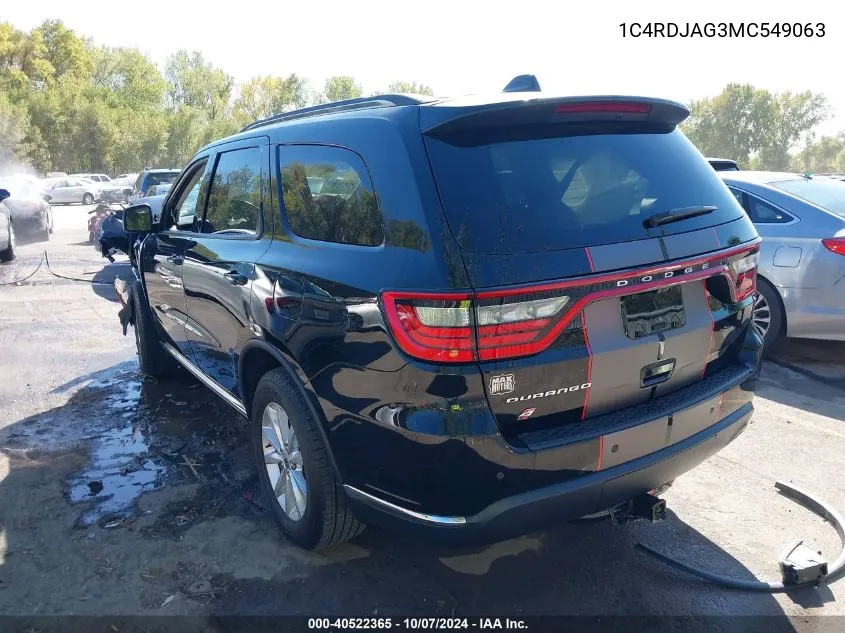 2021 Dodge Durango Sxt Plus Awd VIN: 1C4RDJAG3MC549063 Lot: 40522365