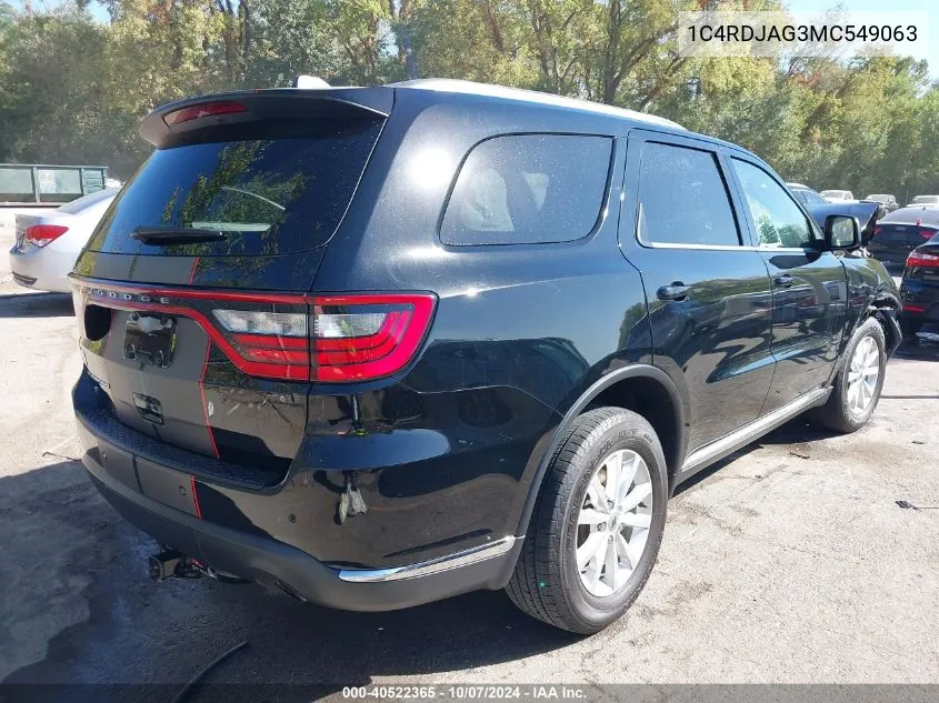 2021 Dodge Durango Sxt Plus Awd VIN: 1C4RDJAG3MC549063 Lot: 40522365