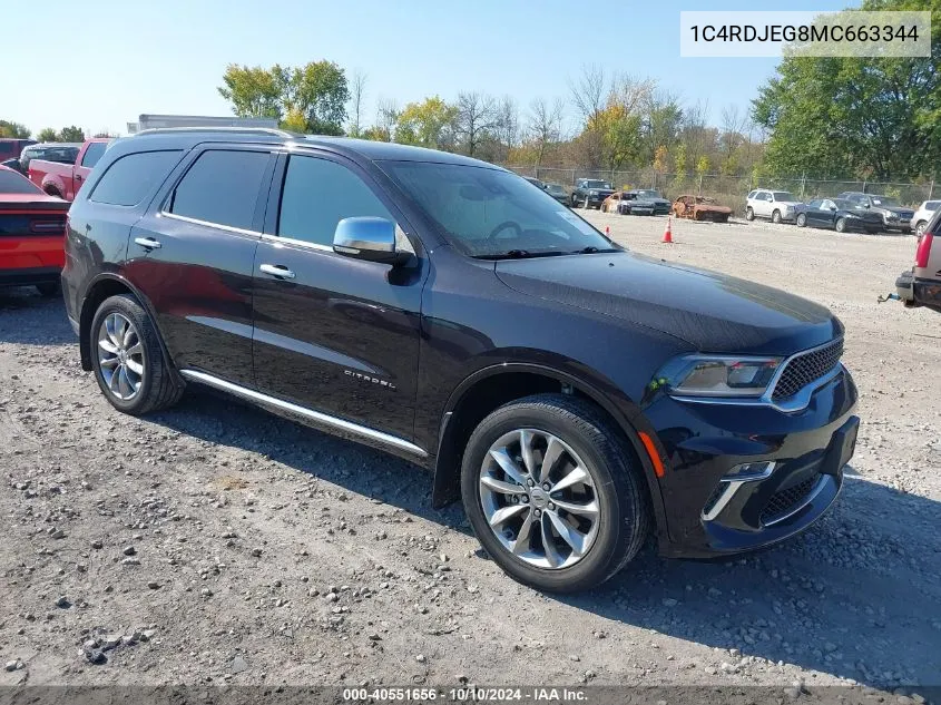 2021 Dodge Durango Citadel Awd VIN: 1C4RDJEG8MC663344 Lot: 40551656