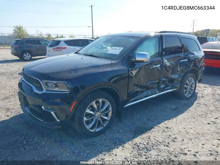 2021 Dodge Durango Citadel Awd VIN: 1C4RDJEG8MC663344 Lot: 40551656