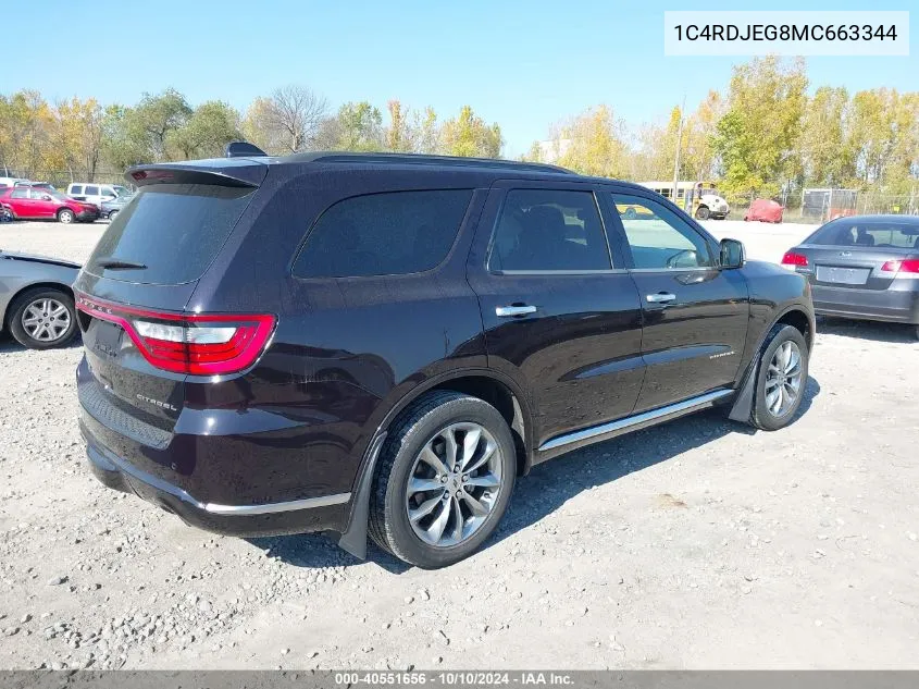 2021 Dodge Durango Citadel Awd VIN: 1C4RDJEG8MC663344 Lot: 40551656