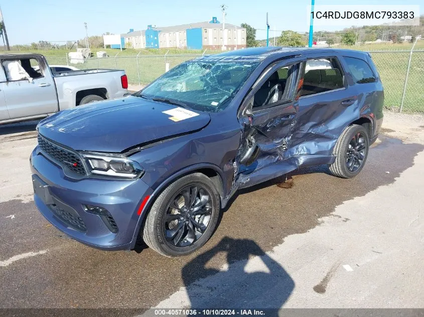 2021 Dodge Durango Gt Awd VIN: 1C4RDJDG8MC793383 Lot: 40571036