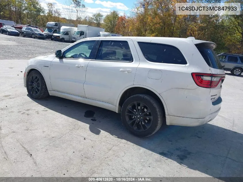 2021 Dodge Durango R/T Awd VIN: 1C4SDJCT3MC847933 Lot: 40612620