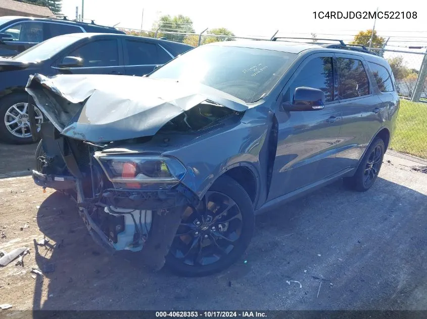 2021 Dodge Durango Gt VIN: 1C4RDJDG2MC522108 Lot: 40628353