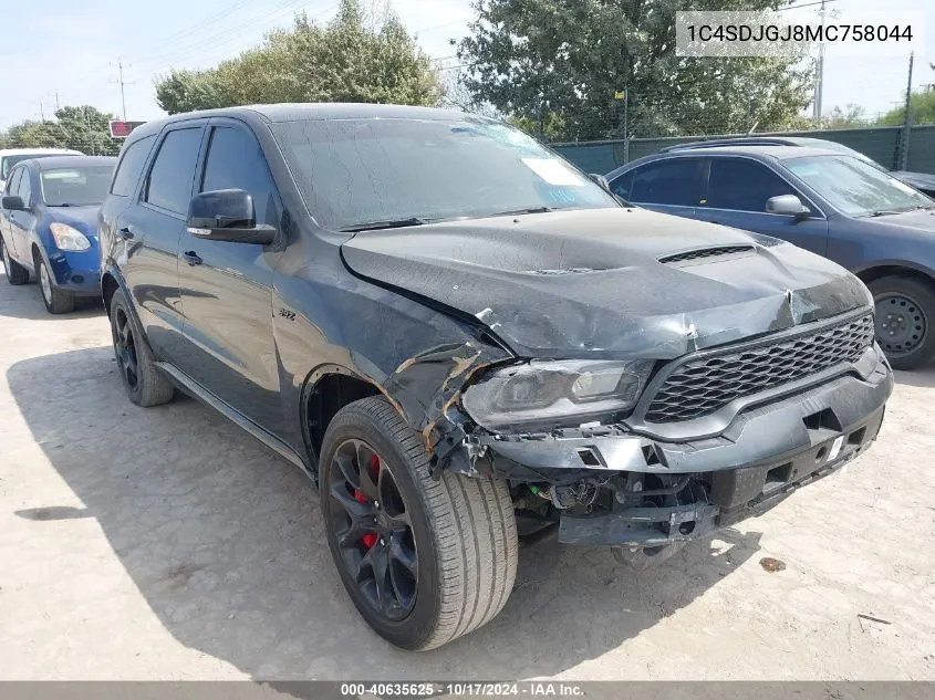 2021 Dodge Durango Srt 392 Awd VIN: 1C4SDJGJ8MC758044 Lot: 40635625