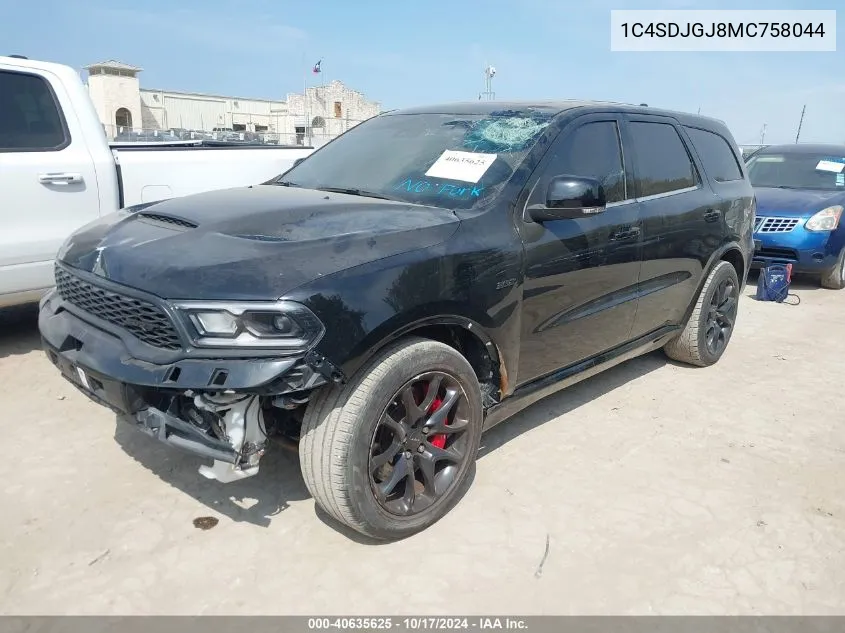 2021 Dodge Durango Srt 392 Awd VIN: 1C4SDJGJ8MC758044 Lot: 40635625