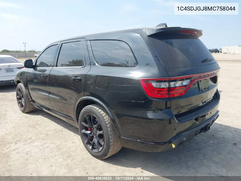 2021 Dodge Durango Srt 392 Awd VIN: 1C4SDJGJ8MC758044 Lot: 40635625