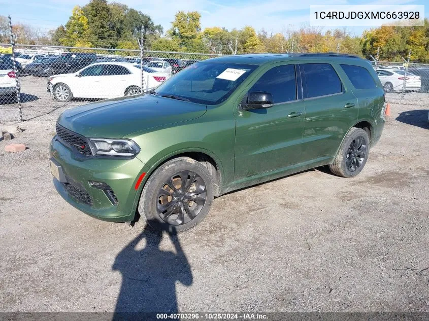 2021 Dodge Durango Gt Plus Awd VIN: 1C4RDJDGXMC663928 Lot: 40703296