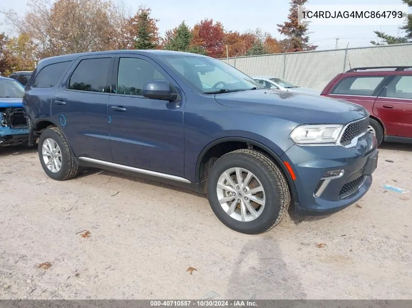 2021 Dodge Durango Sxt Awd VIN: 1C4RDJAG4MC864793 Lot: 40710557