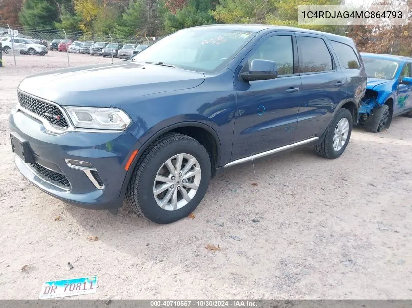 2021 Dodge Durango Sxt Awd VIN: 1C4RDJAG4MC864793 Lot: 40710557