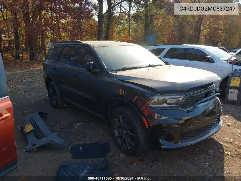 2021 Dodge Durango Gt Plus Awd VIN: 1C4RDJDG2MC837247 Lot: 40711595