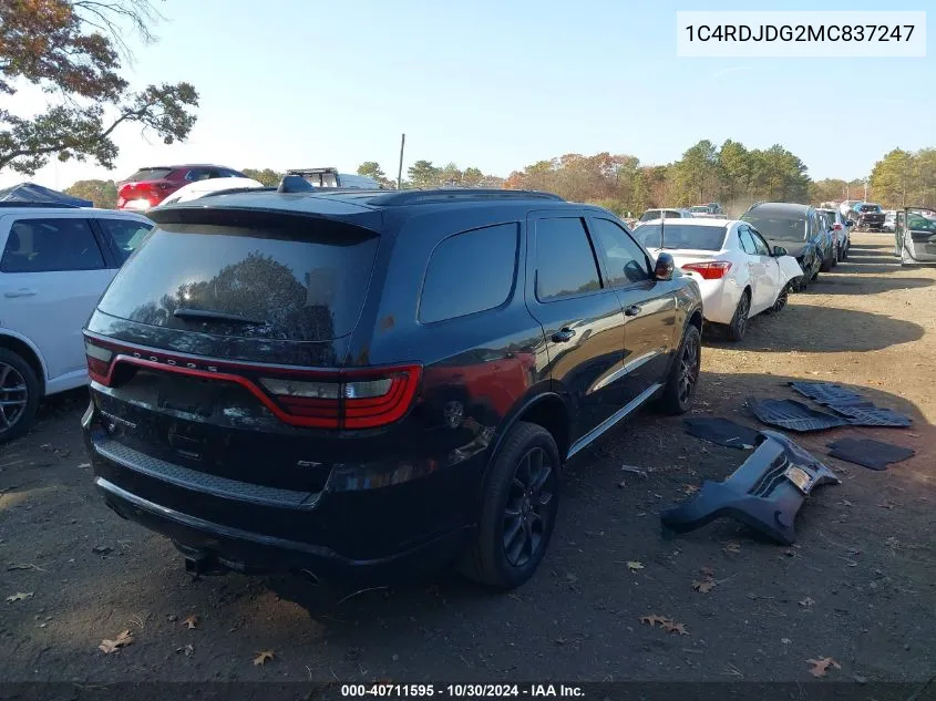 2021 Dodge Durango Gt Plus Awd VIN: 1C4RDJDG2MC837247 Lot: 40711595