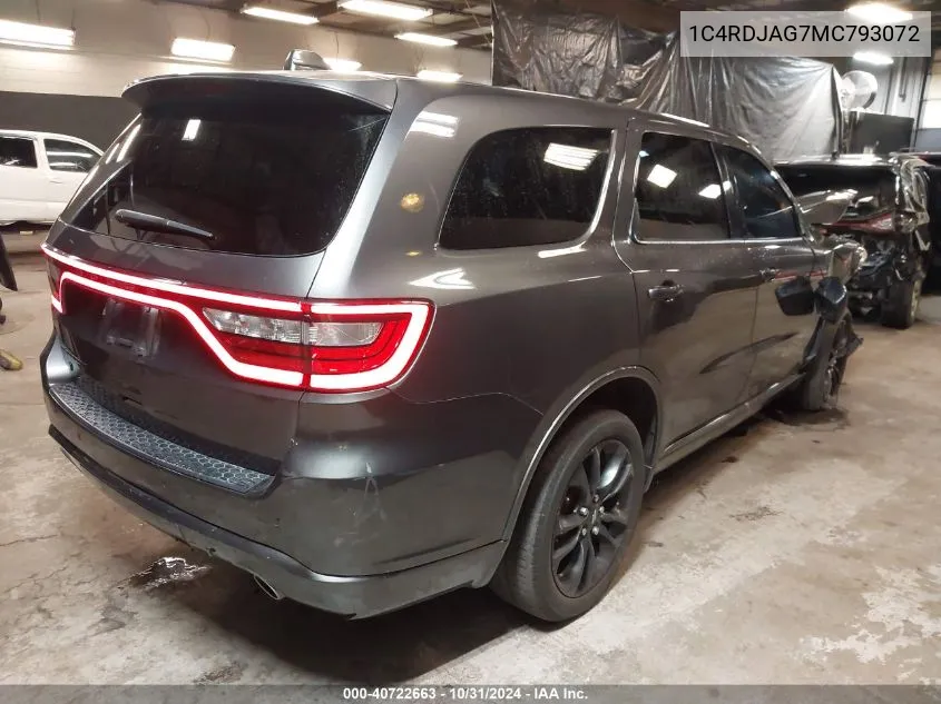 2021 Dodge Durango Sxt Plus Awd VIN: 1C4RDJAG7MC793072 Lot: 40722663