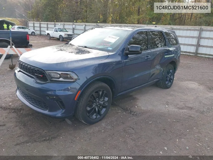 2021 Dodge Durango Gt VIN: 1C4RDJDG1MC521600 Lot: 40735452