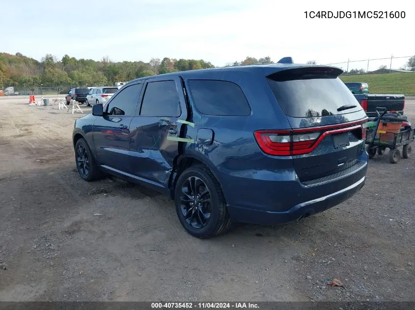 2021 Dodge Durango Gt VIN: 1C4RDJDG1MC521600 Lot: 40735452