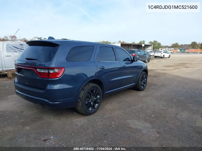 2021 Dodge Durango Gt VIN: 1C4RDJDG1MC521600 Lot: 40735452